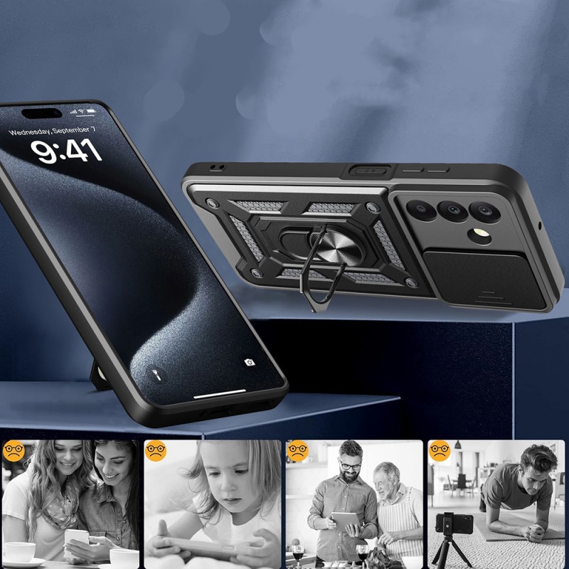 Bal-z Galaxy A17 Kılıf Magnetik Standlı Kamera Korumalı  Sürgülü Vega Kapak