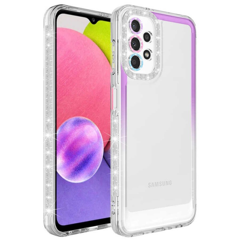 Bal-z Galaxy A23 Kılıf Simli ve Renk Geçiş Tasarımlı Lens Korumalı  Park Kapak