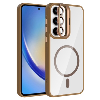 Bal-z Galaxy A35 Kılıf Standlı ve Kamera Lens Hediyeli M-Safe Şarj Özellikli Zore Etro Kapak