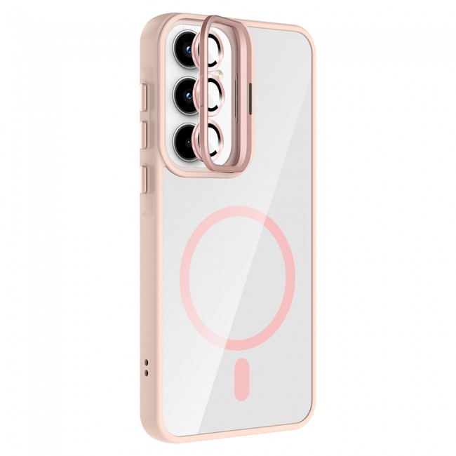 Galaxy A55 Kılıf Standlı ve Kamera Lens Hediyeli M-Safe Şarj Özellikli Zore Etro Kapak