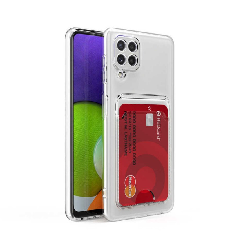 Bal-z Galaxy M22 Kılıf Kartlıklı Şeffaf  Setra Clear Silikon Kapak