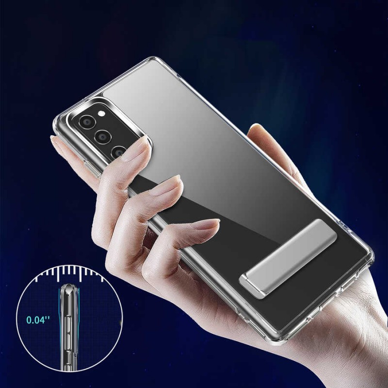 Bal-z Galaxy S20 FE Kılıf Standlı Şeffaf Silikon  L-Stand Kapak
