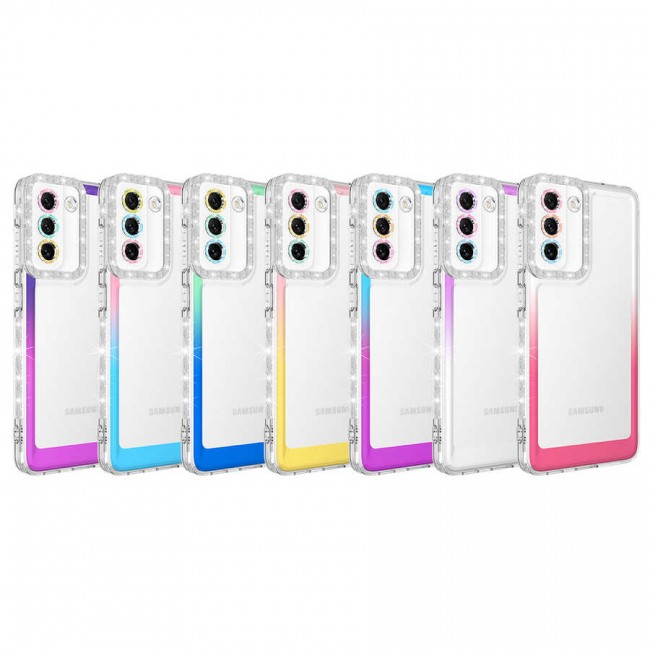 Galaxy S21 FE Kılıf Simli ve Renk Geçiş Tasarımlı Lens Korumalı Zore Park Kapak