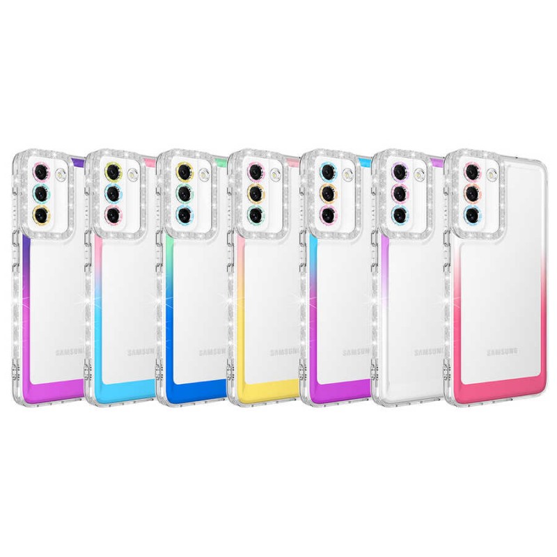 Bal-z Galaxy S21 FE Kılıf Simli ve Renk Geçiş Tasarımlı Lens Korumalı  Park Kapak