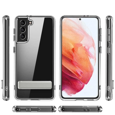 Bal-z Galaxy S21 FE Kılıf Standlı Şeffaf Silikon  L-Stand Kapak