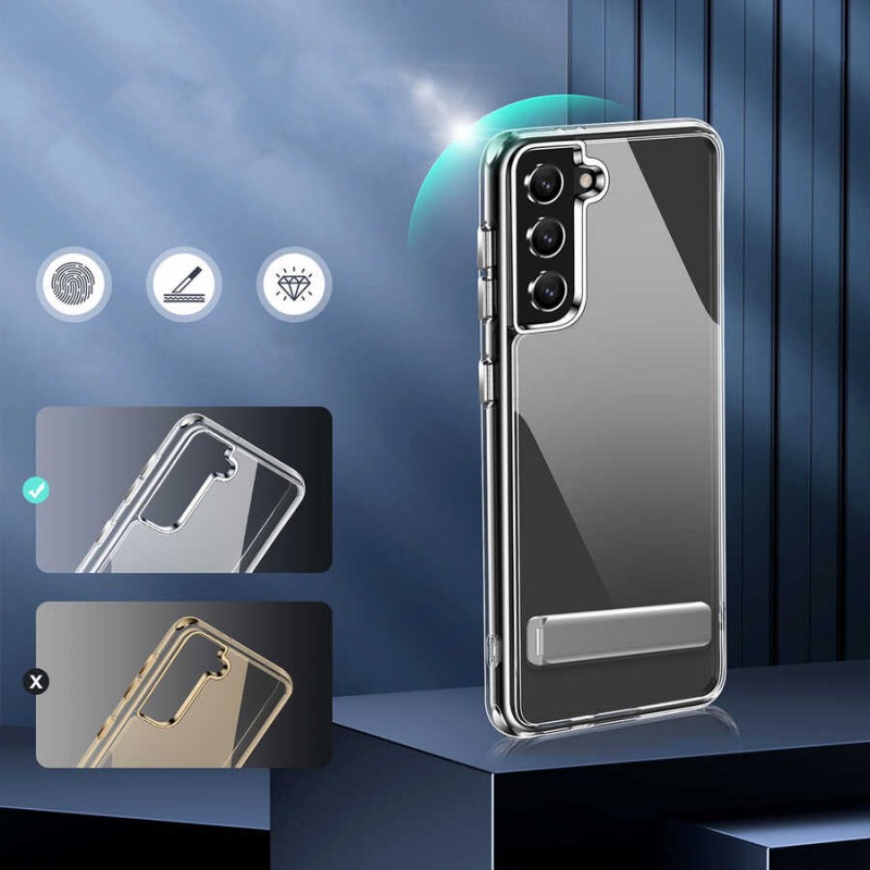 Bal-z Galaxy S21 FE Kılıf Standlı Şeffaf Silikon  L-Stand Kapak