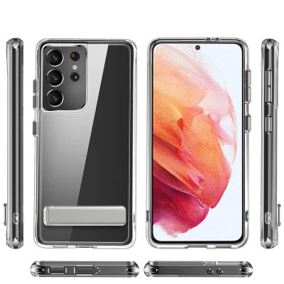 Bal-z Galaxy S21 Ultra Kılıf Standlı Şeffaf Silikon  L-Stand Kapak
