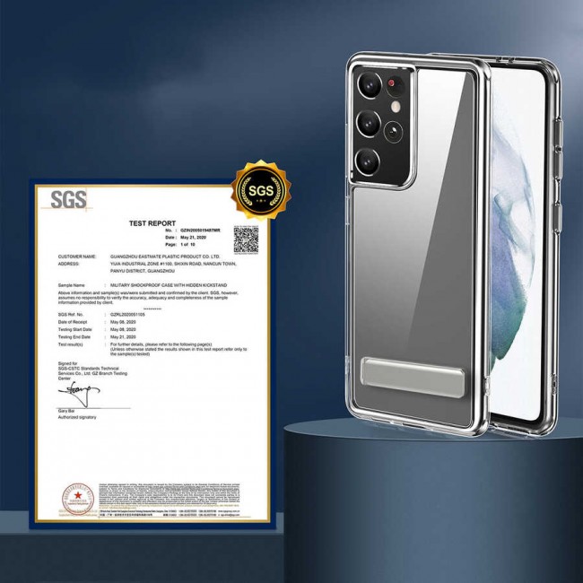 Galaxy S21 Ultra Kılıf Standlı Şeffaf Silikon Zore L-Stand Kapak Galaxy S21 Ultra Kılıf Standlı Şeffaf Silikon Zore L-Stand Kapak