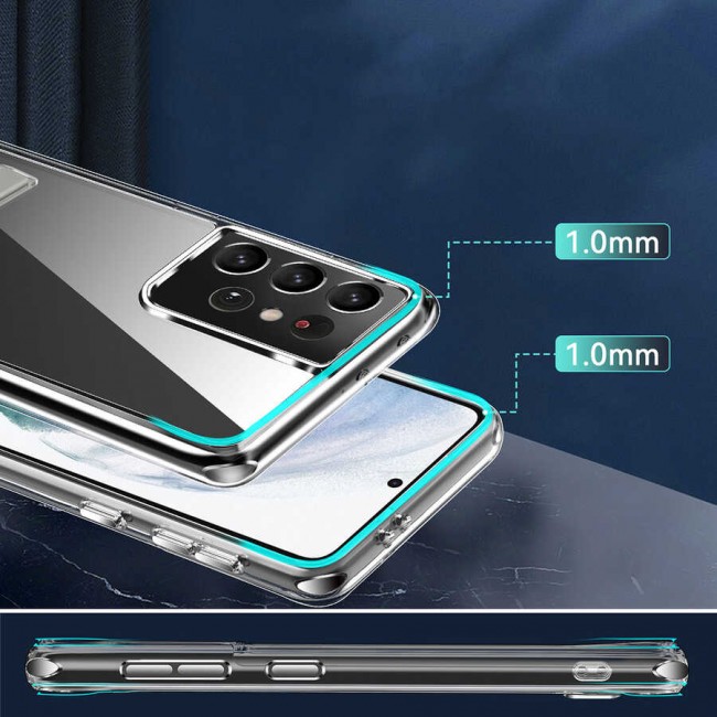 Galaxy S21 Ultra Kılıf Standlı Şeffaf Silikon Zore L-Stand Kapak Galaxy S21 Ultra Kılıf Standlı Şeffaf Silikon Zore L-Stand Kapak