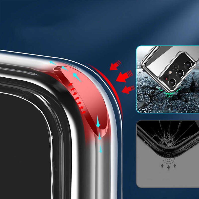 Bal-z Galaxy S21 Ultra Kılıf Standlı Şeffaf Silikon  L-Stand Kapak