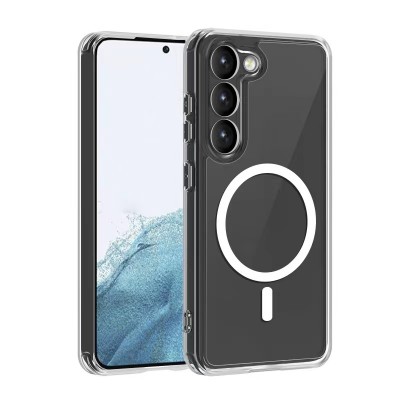 Bal-z Galaxy S22 Plus Kılıf M-safe Şarj Özellikli Şeffaf Sert PC  Embos Kapak