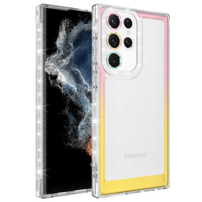 Bal-z Galaxy S22 Ultra Kılıf Simli ve Renk Geçiş Tasarımlı Lens Korumalı  Park Kapak