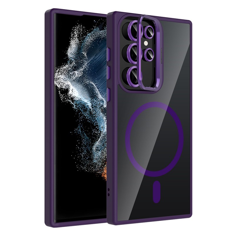 Bal-z Galaxy S22 Ultra Kılıf Standlı ve Kamera Lens Hediyeli M-Safe Şarj Özellikli Zore Etro Kapak