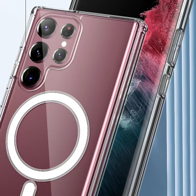 Bal-z Galaxy S22 Ultra Kılıf  M-safe Şarj Özellikli Şeffaf Sert PC  Embos Kapak