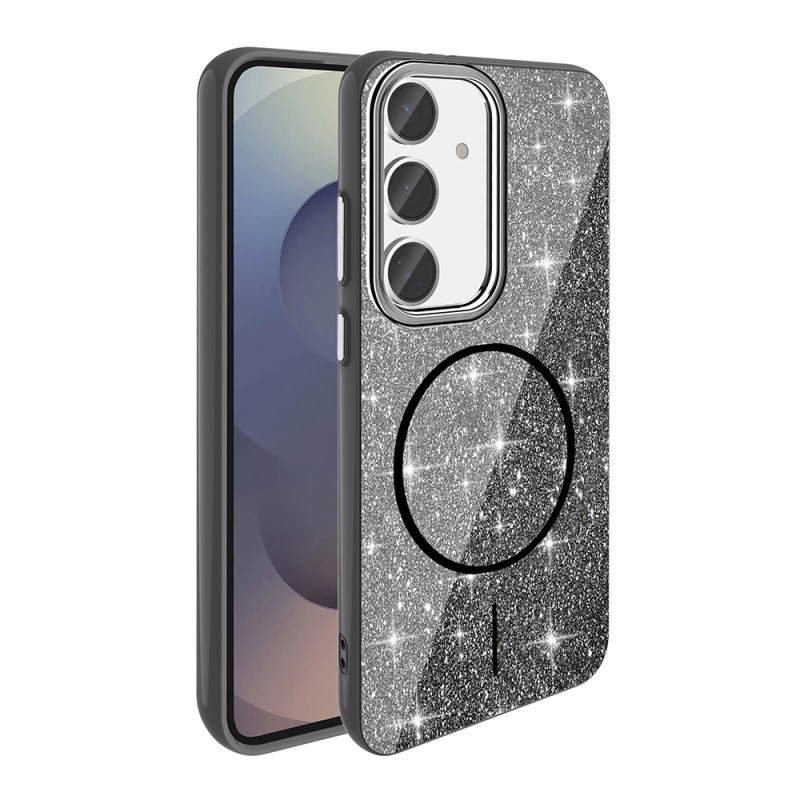 Bal-z Galaxy S23 FE Kılıf M-safe Şarj Özellikli Parlayan Simli Zore Okso Kapak