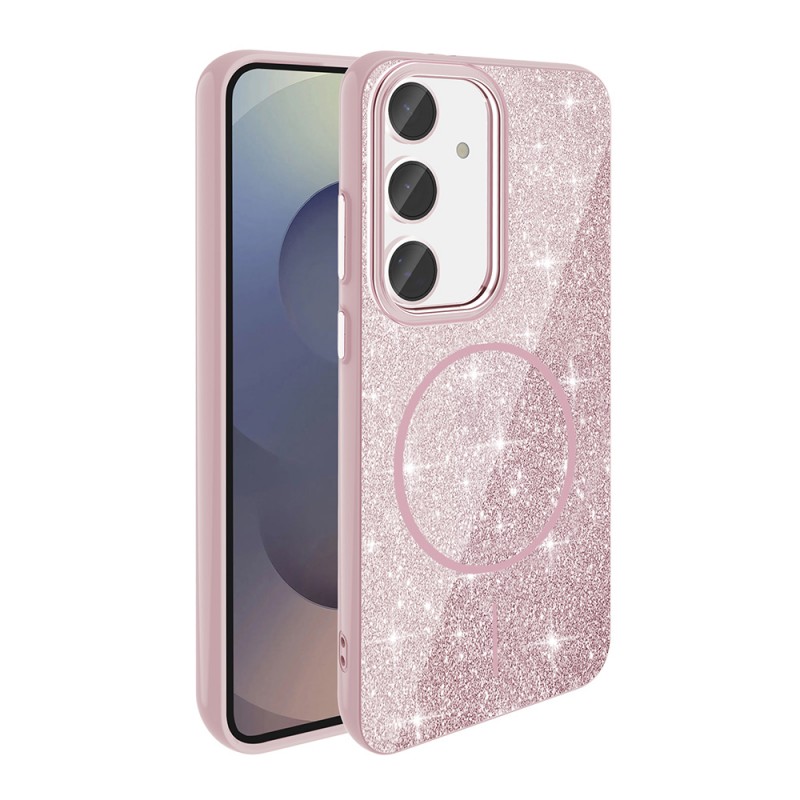 Bal-z Galaxy S23 FE Kılıf M-safe Şarj Özellikli Parlayan Simli Zore Okso Kapak