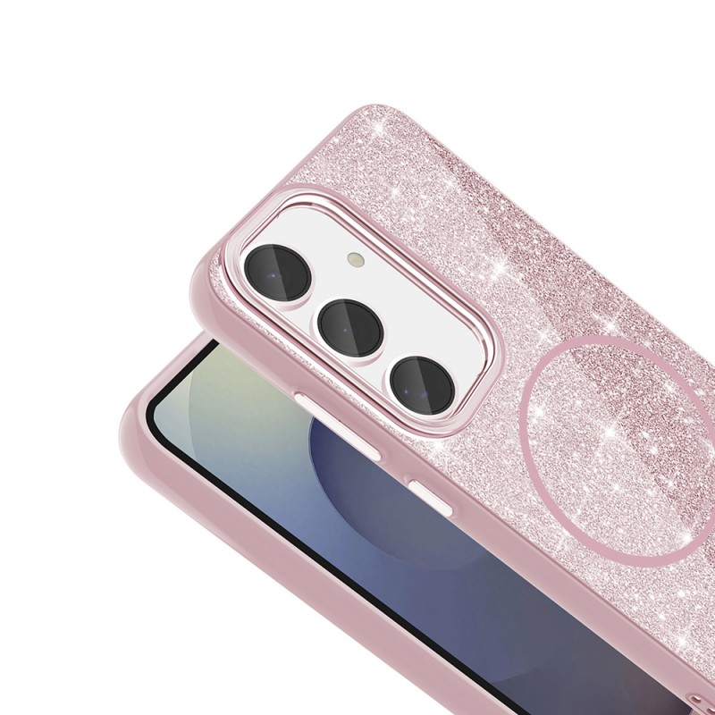 Bal-z Galaxy S23 FE Kılıf M-safe Şarj Özellikli Parlayan Simli Zore Okso Kapak