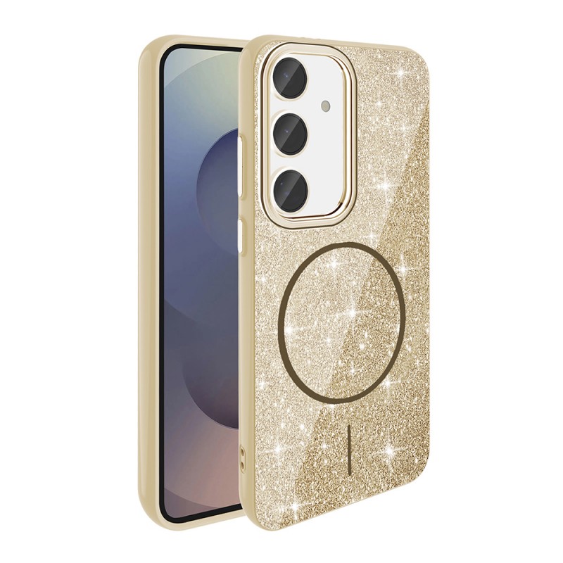 Bal-z Galaxy S23 FE Kılıf M-safe Şarj Özellikli Parlayan Simli Zore Okso Kapak