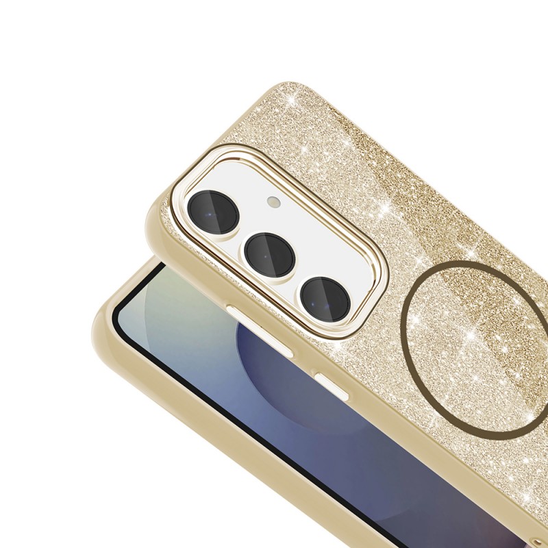 Bal-z Galaxy S23 FE Kılıf M-safe Şarj Özellikli Parlayan Simli Zore Okso Kapak