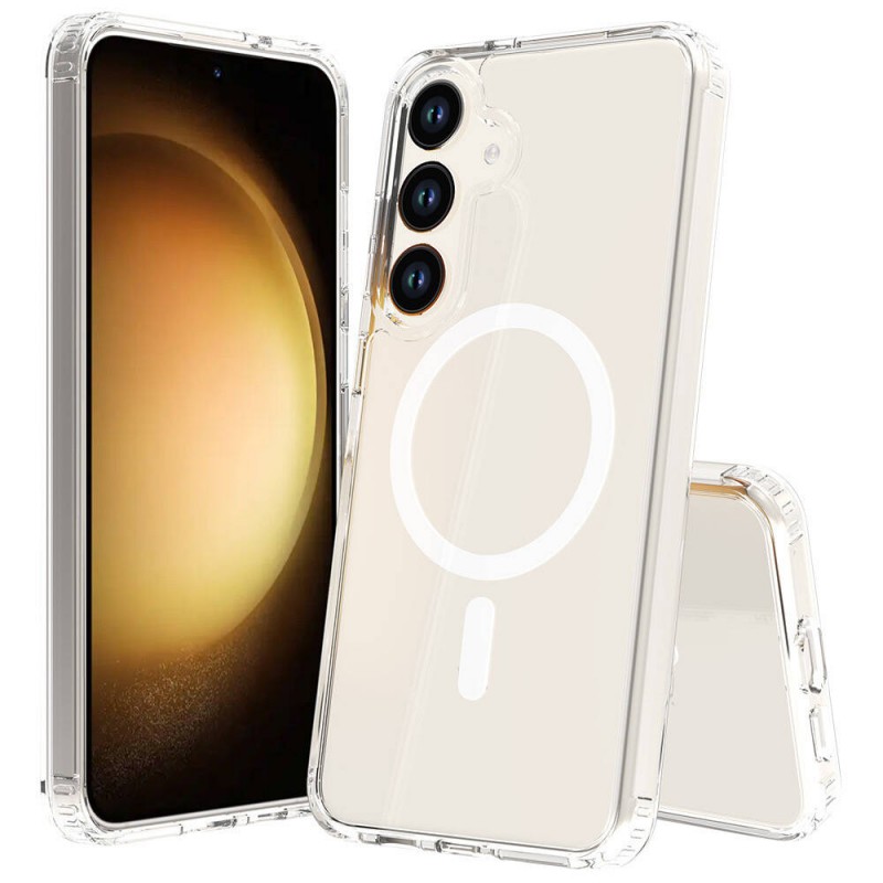 Bal-z Galaxy S23 FE Kılıf M-safe Şarj Özellikli Şeffaf Sert PC  Embos Kapak