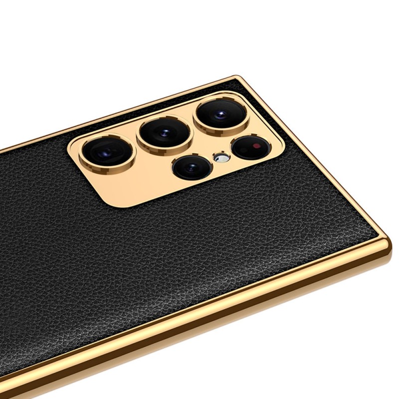 Bal-z Galaxy S23 Ultra Kılıf Deri Görünümlü Kenarları Elektroplating Kaplama  Fizyon Kapak