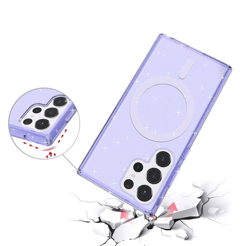 Bal-z Galaxy S23 Ultra Kılıf M-safe Şarj Özellikli Parlayan Simli Saydam Renkli  Allstar Kapak