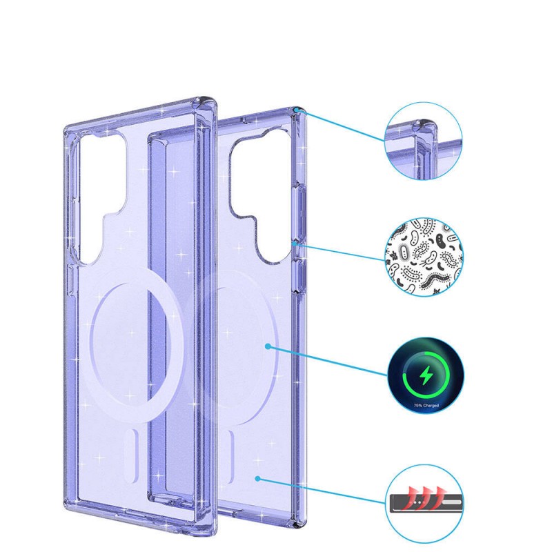 Bal-z Galaxy S23 Ultra Kılıf M-safe Şarj Özellikli Parlayan Simli Saydam Renkli  Allstar Kapak