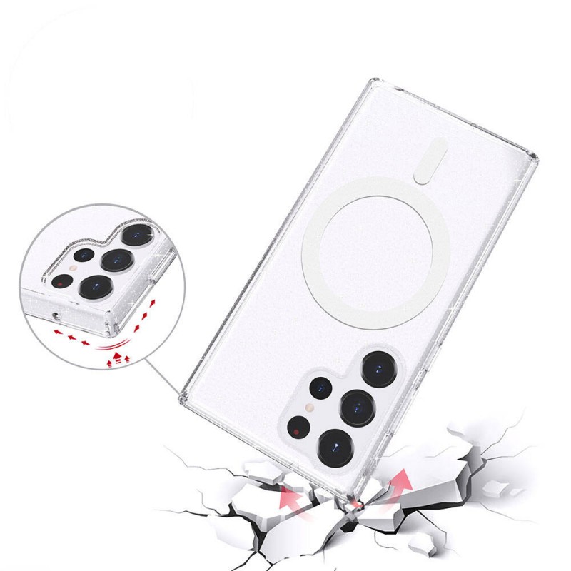 Bal-z Galaxy S23 Ultra Kılıf M-safe Şarj Özellikli Parlayan Simli Saydam Renkli  Allstar Kapak