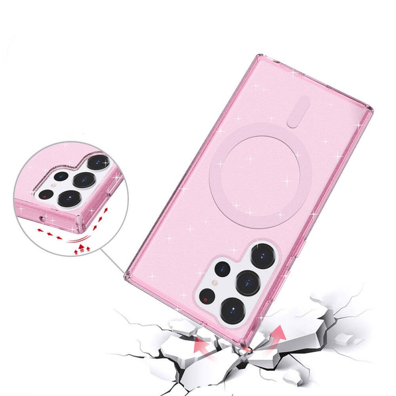 Bal-z Galaxy S23 Ultra Kılıf M-safe Şarj Özellikli Parlayan Simli Saydam Renkli  Allstar Kapak