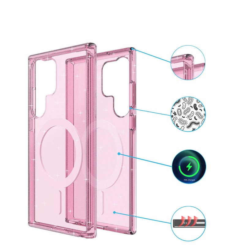 Bal-z Galaxy S23 Ultra Kılıf M-safe Şarj Özellikli Parlayan Simli Saydam Renkli  Allstar Kapak