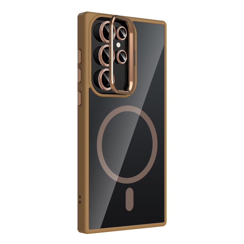 Bal-z Galaxy S23 Ultra Kılıf Standlı ve Kamera Lens Hediyeli M-Safe Şarj Özellikli Zore Etro Kapak