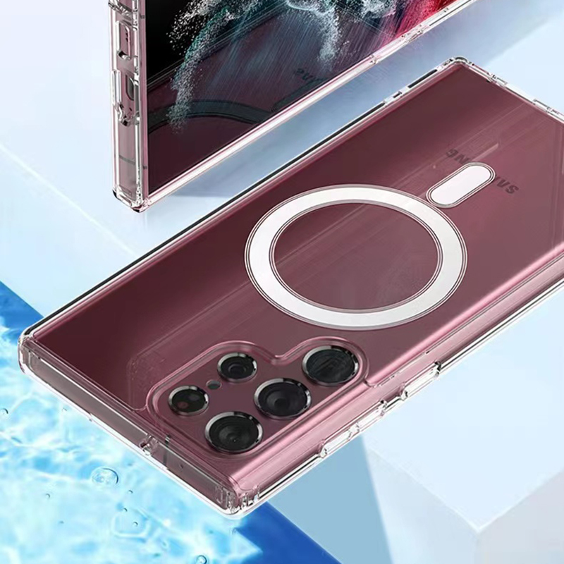 Bal-z Galaxy S23 Ultra Kılıf  M-safe Şarj Özellikli Şeffaf Sert PC  Embos Kapak