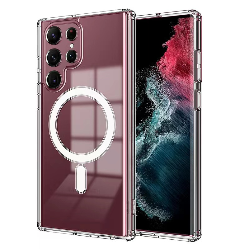 Bal-z Galaxy S23 Ultra Kılıf  M-safe Şarj Özellikli Şeffaf Sert PC  Embos Kapak