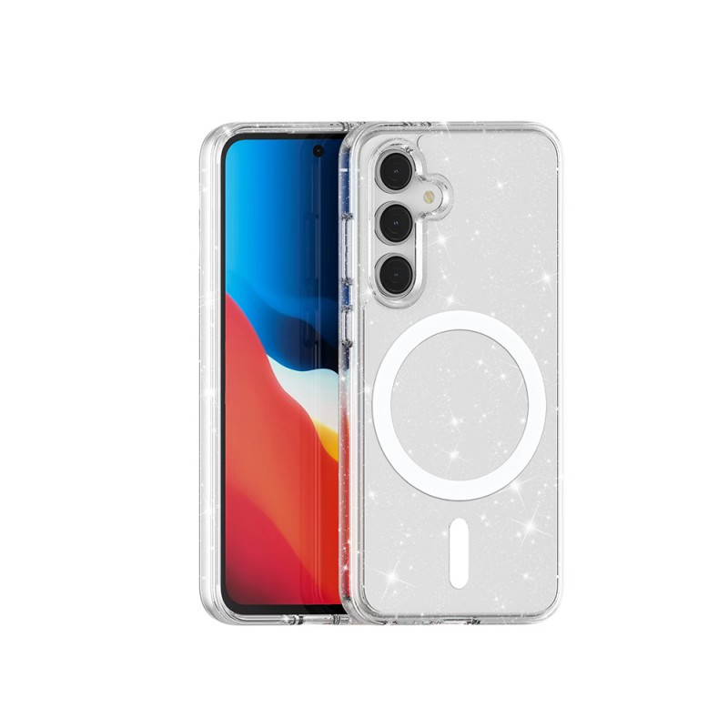 Bal-z Galaxy S24 FE Kılıf M-safe Şarj Özellikli Parlayan Simli Saydam Renkli Zore Allstar Kapak