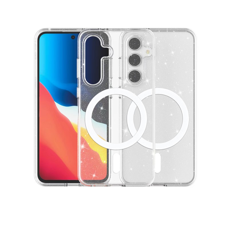 Bal-z Galaxy S24 FE Kılıf M-safe Şarj Özellikli Parlayan Simli Saydam Renkli Zore Allstar Kapak