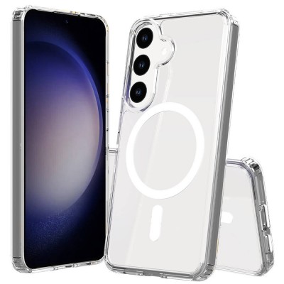 Bal-z Galaxy S24 FE Kılıf M-safe Şarj Özellikli Şeffaf Sert PC Zore Embos Kapak