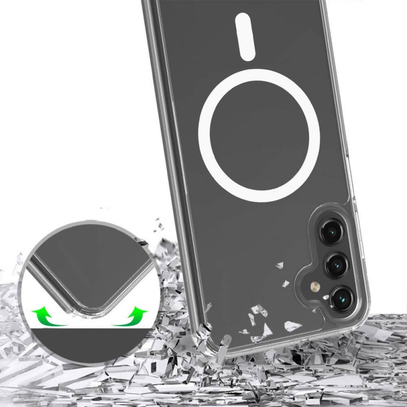 Bal-z Galaxy S24 FE Kılıf M-safe Şarj Özellikli Şeffaf Sert PC Zore Embos Kapak