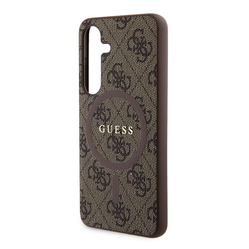 Bal-z Galaxy S24 Kılıf Guess Orjinal Lisanslı M-safe Şarj Özellikli PU Halkalı 4G Desenli Yazı Logolu Kapak