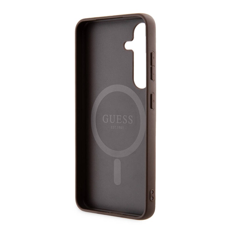 Bal-z Galaxy S24 Kılıf Guess Orjinal Lisanslı M-safe Şarj Özellikli PU Halkalı 4G Desenli Yazı Logolu Kapak