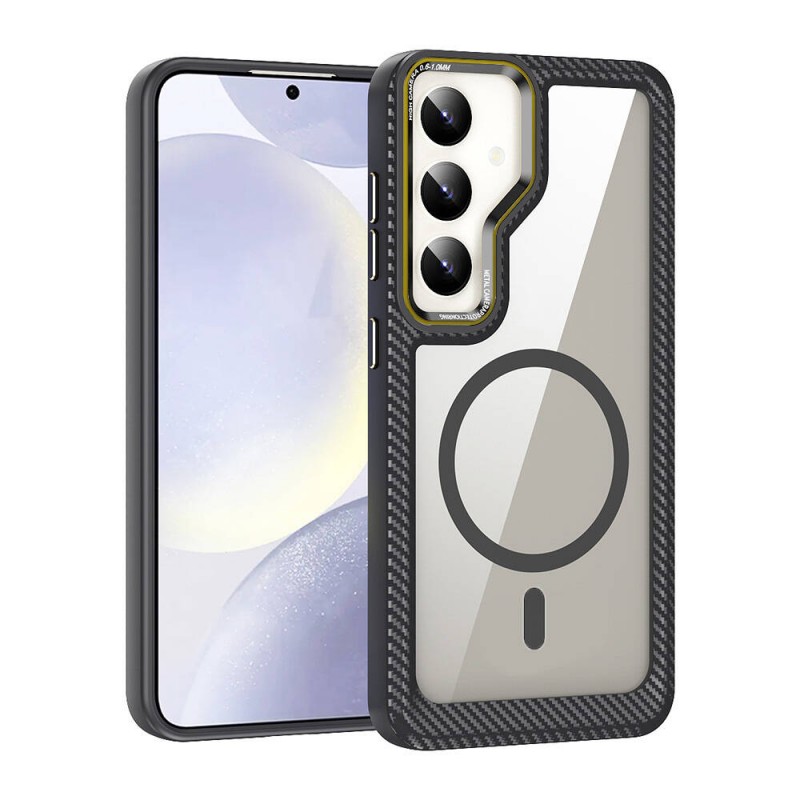 Bal-z Galaxy S24 Kılıf M-safe Şarj Özellikli Sert PC Karbon Fiber Kenar Tasarımlı  Libero Kapak