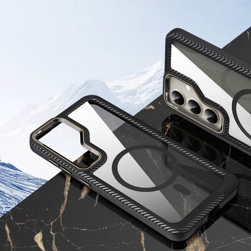 Bal-z Galaxy S24 Kılıf M-safe Şarj Özellikli Sert PC Karbon Fiber Kenar Tasarımlı  Libero Kapak