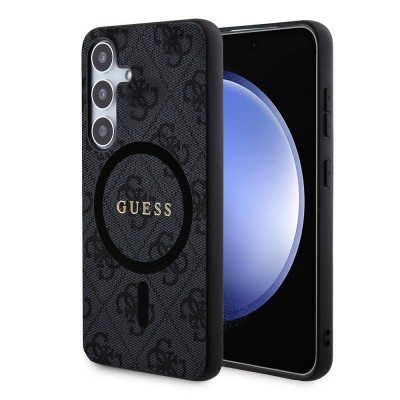 Bal-z Galaxy S24 Plus Kılıf Guess Orjinal Lisanslı M-safe Şarj Özellikli PU Halkalı 4G Desenli Yazı Logolu Kapak