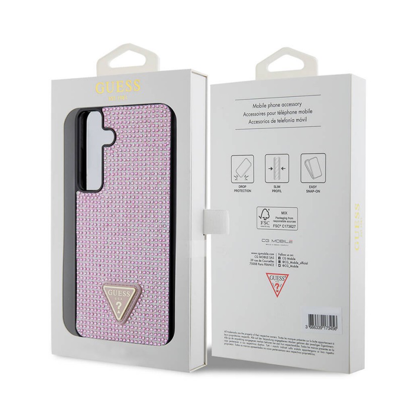 Bal-z Galaxy S24 Plus Kılıf Guess Orjinal Lisanslı Taşlı Arka Yüzey Üçgen Logolu Kapak