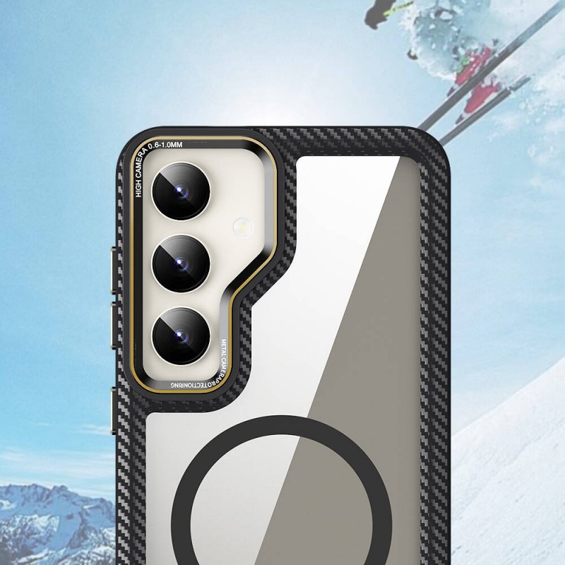 Bal-z Galaxy S24 Plus Kılıf M-safe Şarj Özellikli Sert PC Karbon Fiber Kenar Tasarımlı  Libero Kapak