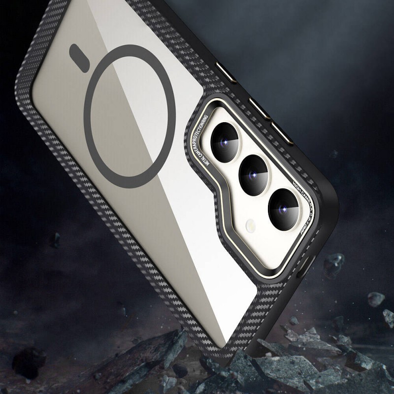 Bal-z Galaxy S24 Plus Kılıf M-safe Şarj Özellikli Sert PC Karbon Fiber Kenar Tasarımlı  Libero Kapak