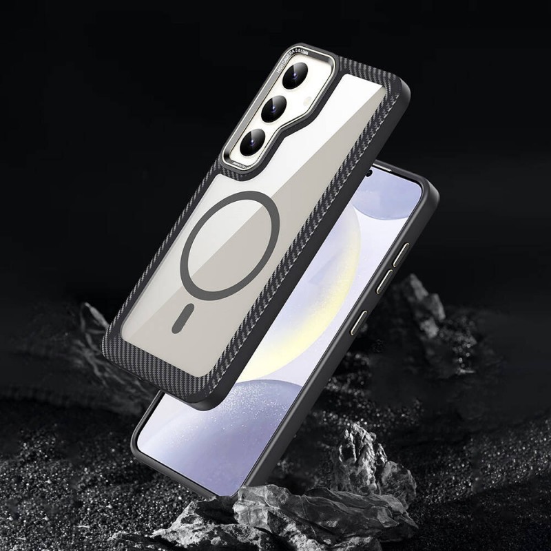 Bal-z Galaxy S24 Plus Kılıf M-safe Şarj Özellikli Sert PC Karbon Fiber Kenar Tasarımlı  Libero Kapak