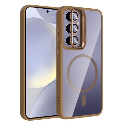 Bal-z Galaxy S24 Plus Kılıf Standlı ve Kamera Lens Hediyeli M-Safe Şarj Özellikli Zore Etro Kapak