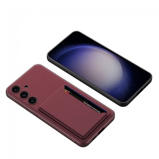 Galaxy S24 Plus Suni Deri Arka Yüzey Zore Kartlıklı Kıpta Silikon Kapak Galaxy S24 Plus Suni Deri Arka Yüzey Zore Kartlıklı Kıpta Silikon Kapak