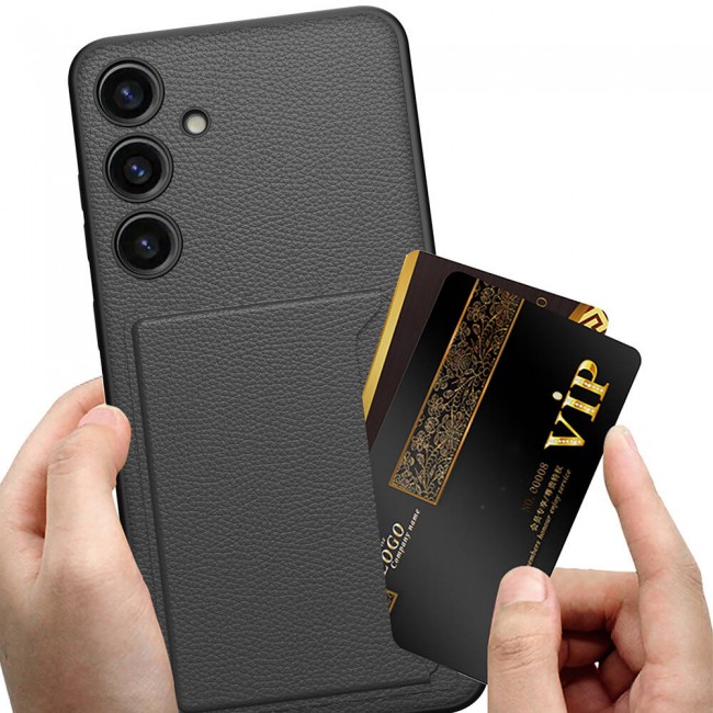 Galaxy S24 Plus Suni Deri Arka Yüzey Zore Kartlıklı Kıpta Silikon Kapak Galaxy S24 Plus Suni Deri Arka Yüzey Zore Kartlıklı Kıpta Silikon Kapak