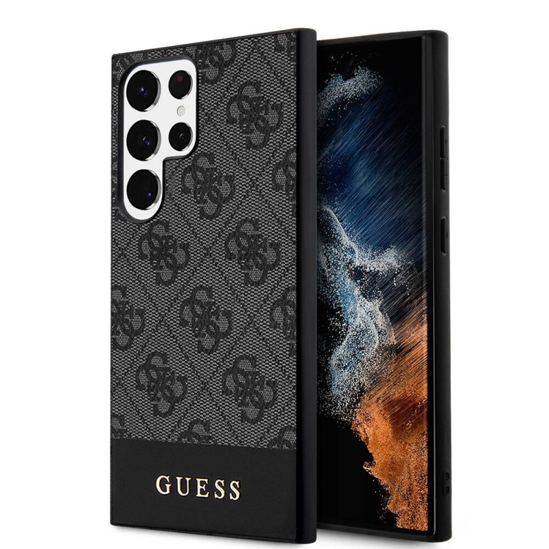 Bal-z Galaxy S24 Ultra Kılıf Guess Orjinal Lisanslı PU Deri Şerit Logo Dizaynlı Kapak